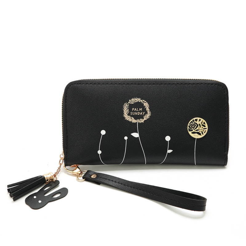 93g Weight Polyester Lining Material Zipper Closure Type Business Occasion Pu Leather Material Solid Color Pattern Women'S Gender Square Shape Dark Grey, Grey, Rose Red, Pink, Green, Blue, Yellow, Black Color Korean Printing Medium Long Single Pull Wallet Wholesale 34