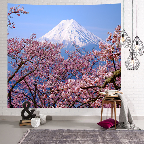 外贸家居日本富士山樱花挂布 网红北欧布艺挂画风景挂毯定