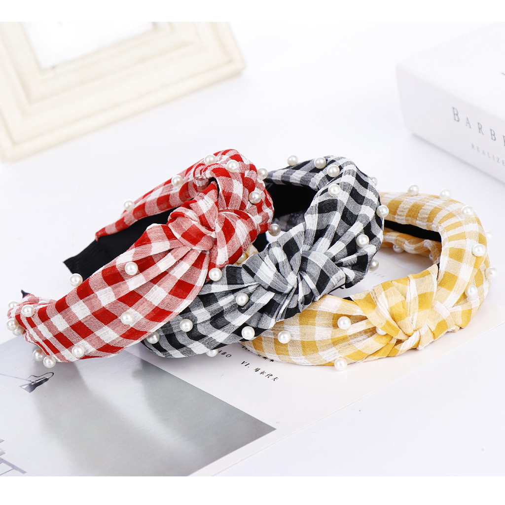 Korean Style Sub-stripe Headband Nails Pearl Cross Elastic Fabric Head Buckle Headband Wholesale Nihaojewelry display picture 7