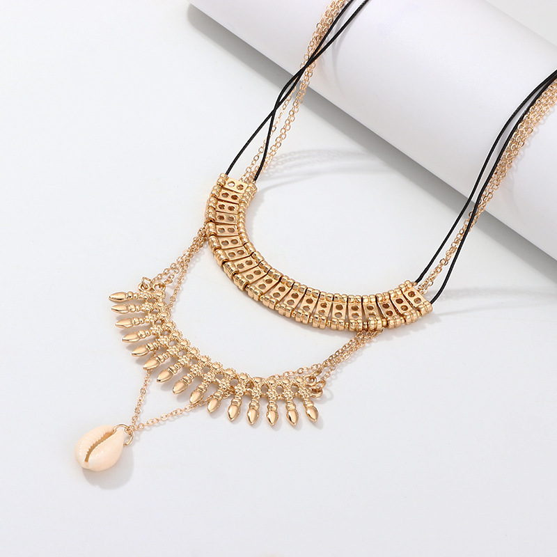 Fashion ethnic style alloy fringed shell necklace multilayer pendant NHNZ129516picture6
