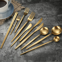 葡萄牙刀叉勺餐具套裝 金色牛排刀叉四件套歐式西餐甜點刀叉 創意