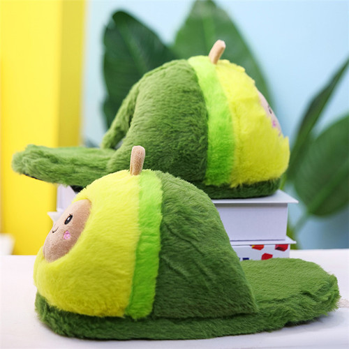 Cartoon avocado slippers indoor floor bedroom couple plush toy slippers autumn and winter cotton slippers cute slippers