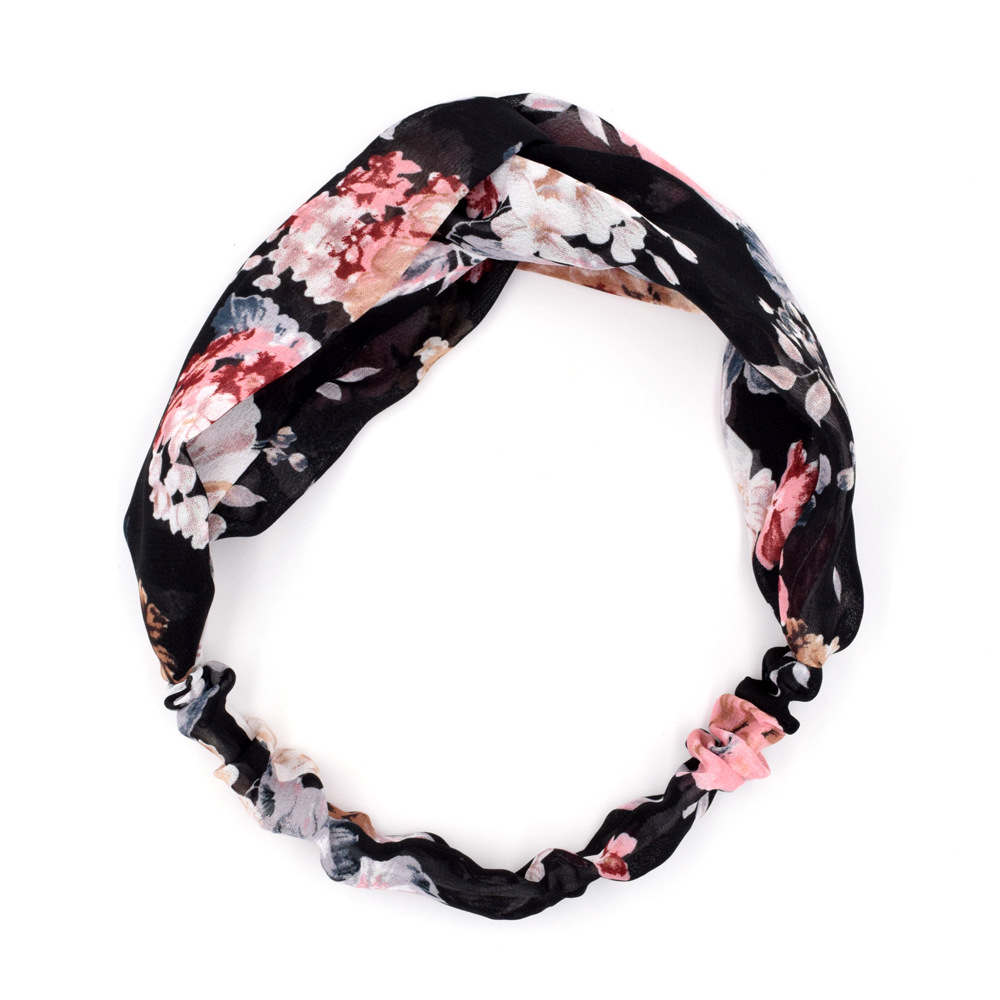 Korea Breathable Chiffon Flower Feminine Fabric Cross Elastic Wash Face Headband  Wholesale display picture 4