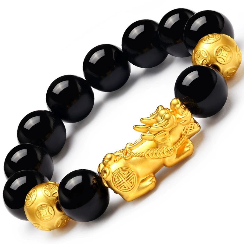 Men's Vietnam Sand Gold Obsidian Bracelet Plating Gold Pill Plate Platform Stalls Temple Fair Activities Gift Gift Gifts