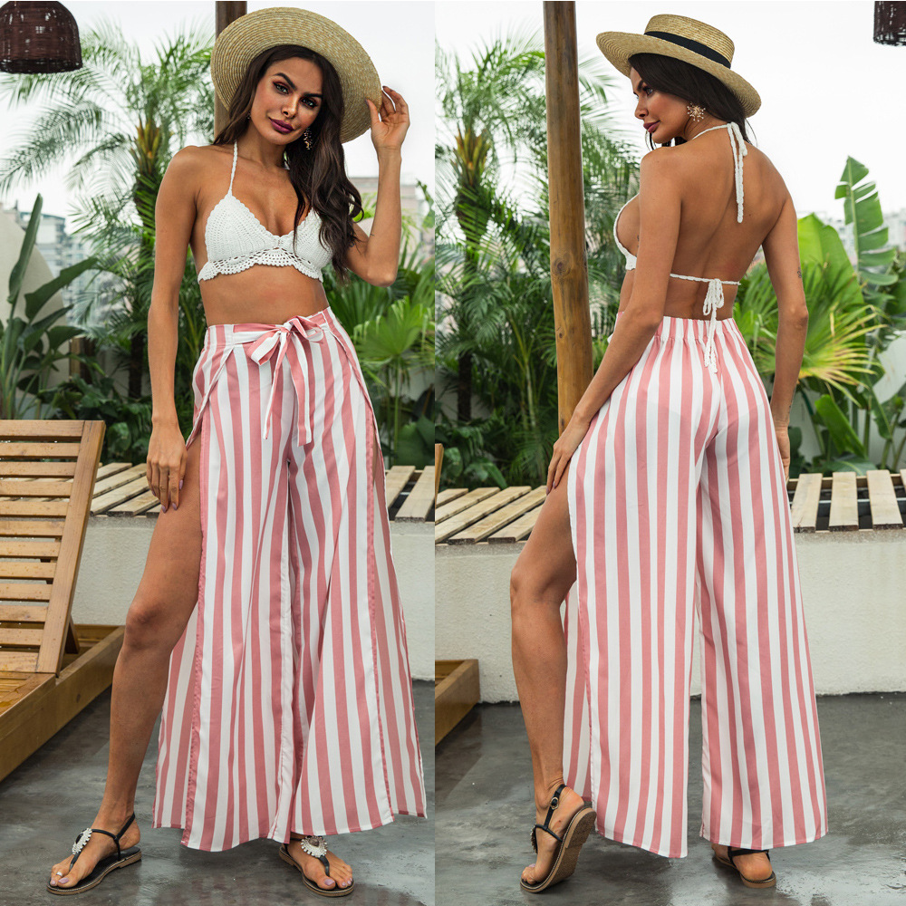 stripe high slit wide-leg pants  NSSA28583