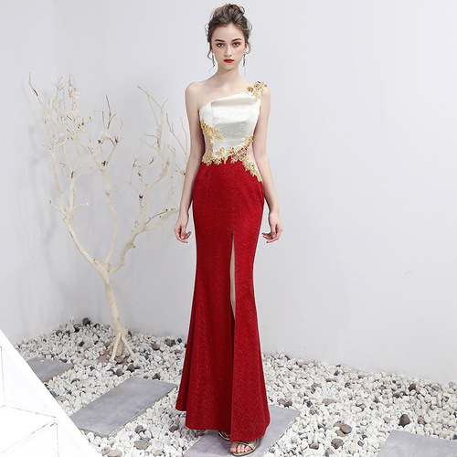 Evening dresses vestido de noche Nightclub Sexy Princess Dress nightclub KTV Off Shoulder Evening dress evening show with long slit