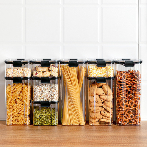 Square transparent sealed food storage container, kitchen five-grain storage jar, stackable snack dried fruit storage jar