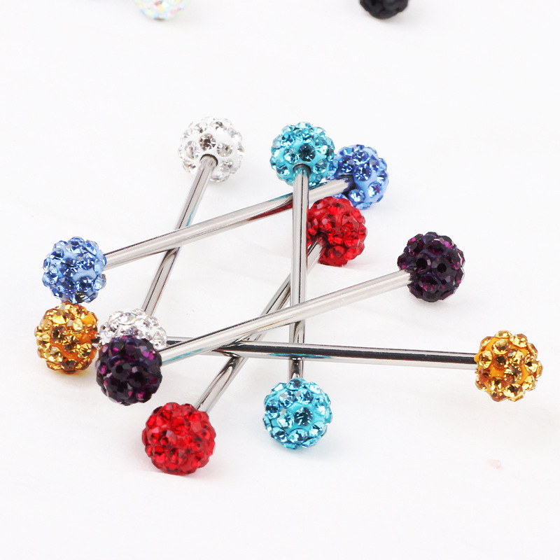 Amazon Hot Czech Drill Long Soft Ear Bone Nail Drill Ball Industrial Dumbbell Barbell Puncture Jewelry Wholesale - Acrylic Geometric Earring detail image 8