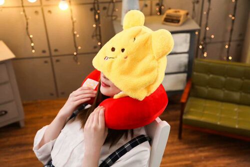 Cute U-shaped neck pillow, car travel hooded neck pillow, single office nap cervical spine pillow, cartoon U-shaped pillow