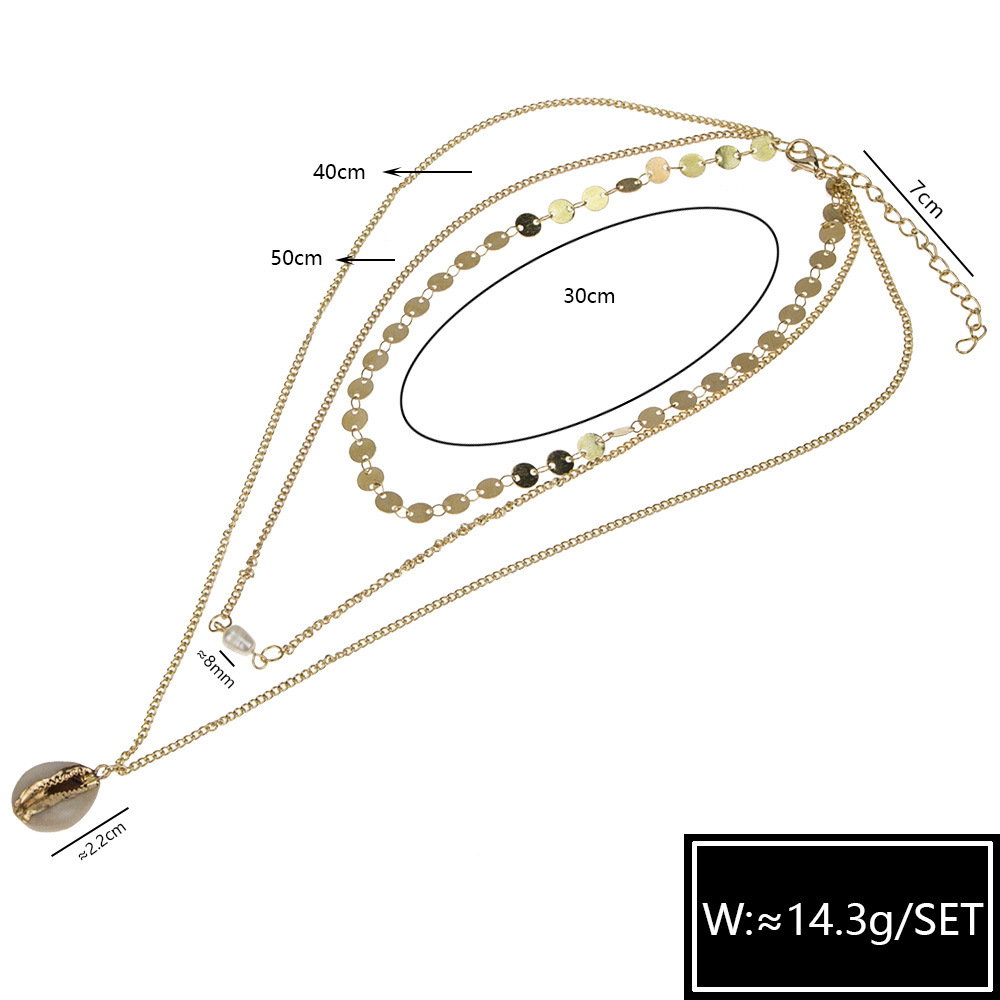 30g Weight Necklace Classification Wedding, Travel Occasion Alloy Material Conch Pattern Women'S Gender Plating Design Ethnic Style Style New Fashion Alloy Sequins Pearl Conch Necklace 1