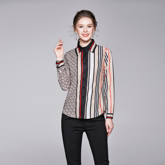 single-row button-down jacket lapel stitching stripe shirt   