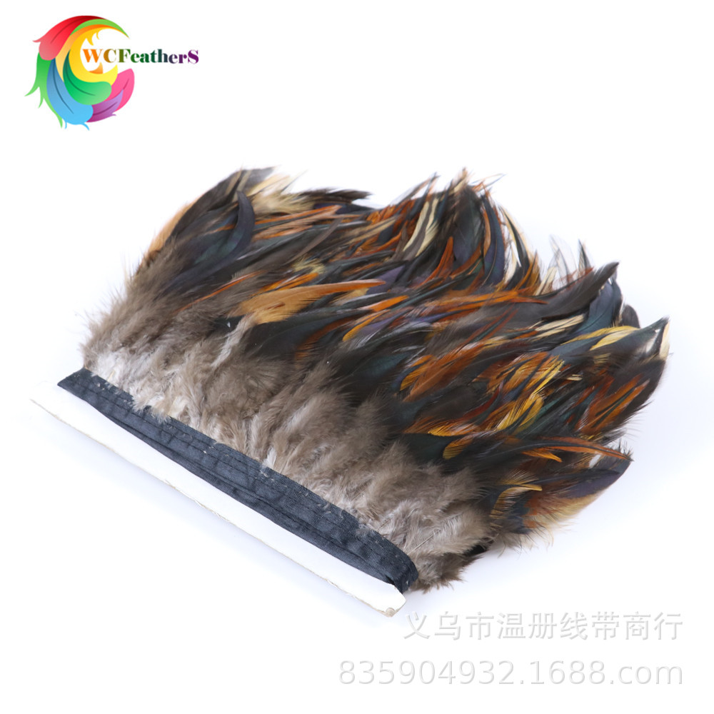 现货销售天然花纹孔雀毛花鸡毛不染色环保鸡毛礼服鞋帽装饰10米详情图9