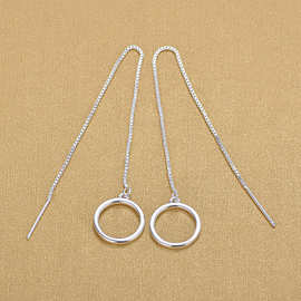 夏季韩版新款925纯银耳坠 个性百搭创意圆形耳饰长款流苏耳环