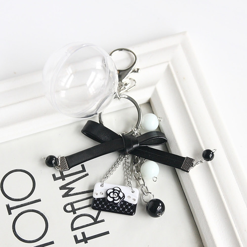 Eternal Flower Keychain Accessories, French-style Black and White Elegant Flower Butterfly Knot Pendant, Bag Decor