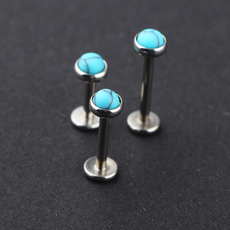 Blue Turquoise Flat Head Ear Nail Lip Nail Eyebrow Nail Piercing Ornament 316L Surgical Steel detail image 8