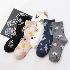 Women's Mid-Calf Socks Wholesale Autumn/Winter New Products National Style Literary Cotton Cartoon Leaf Casual Trendy Socks