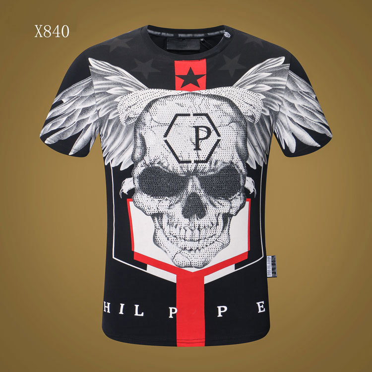 Trendy Brand Philip Plein Pp Plein Men's New Short-Sleeved High-Quality Rhinestone Round-Neck T-Shirt