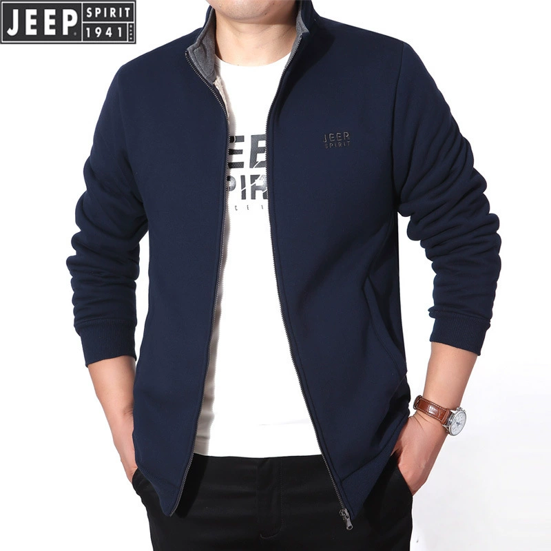 JEEP SPIRIT осенне-зимняя новая мужская толстовка с воротником-стойкой кардиган, утолщенное теплое пальто на флисовой подкладке 0044
