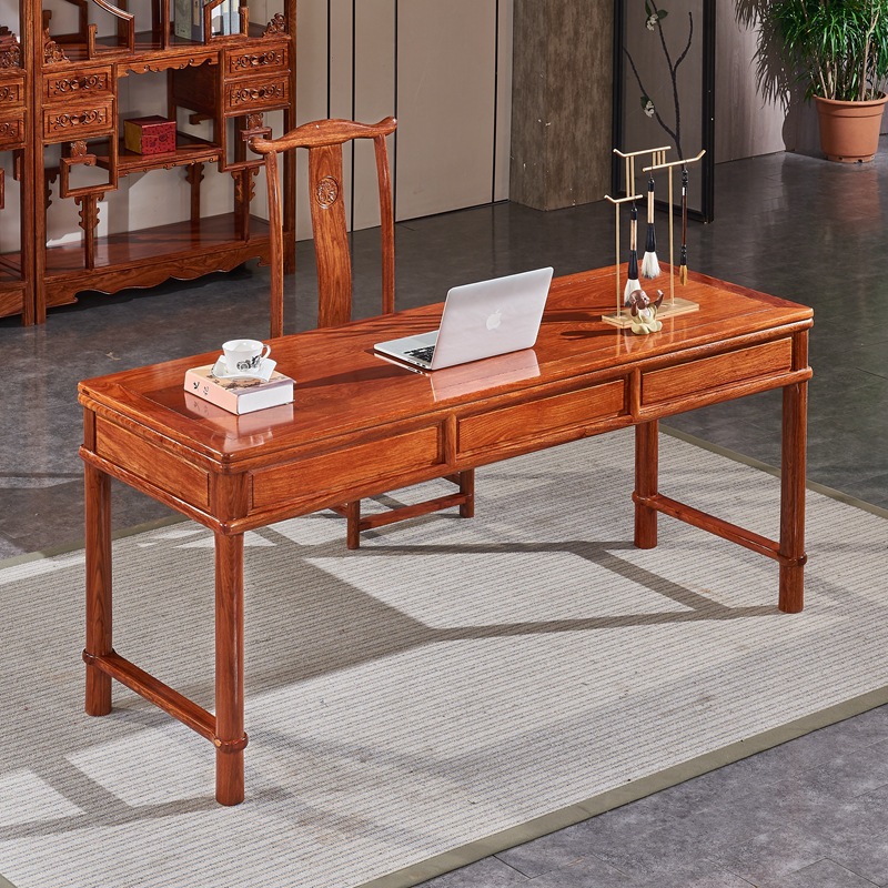 古隆居 红木书桌 花梨木刺猬紫檀学生桌电脑台画案写字台三抽书桌