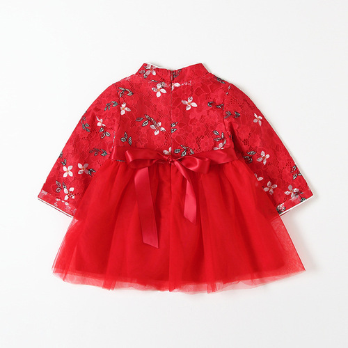 2019 new autumn clothing baby girl cheongsam ancient Chinese style little girl dress puffy gauze princess dress 9252