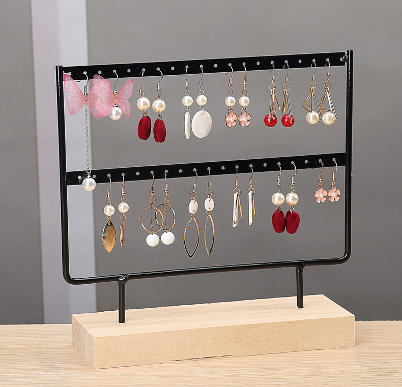 Simple Style Geometric Solid Wood Iron Jewelry Rack display picture 3