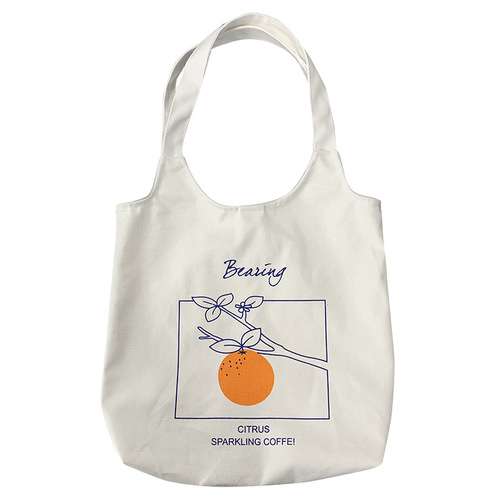 Canvas bag women's shoulder new style fruit orange literary Japanese college student ins simple portable printed canvas bag