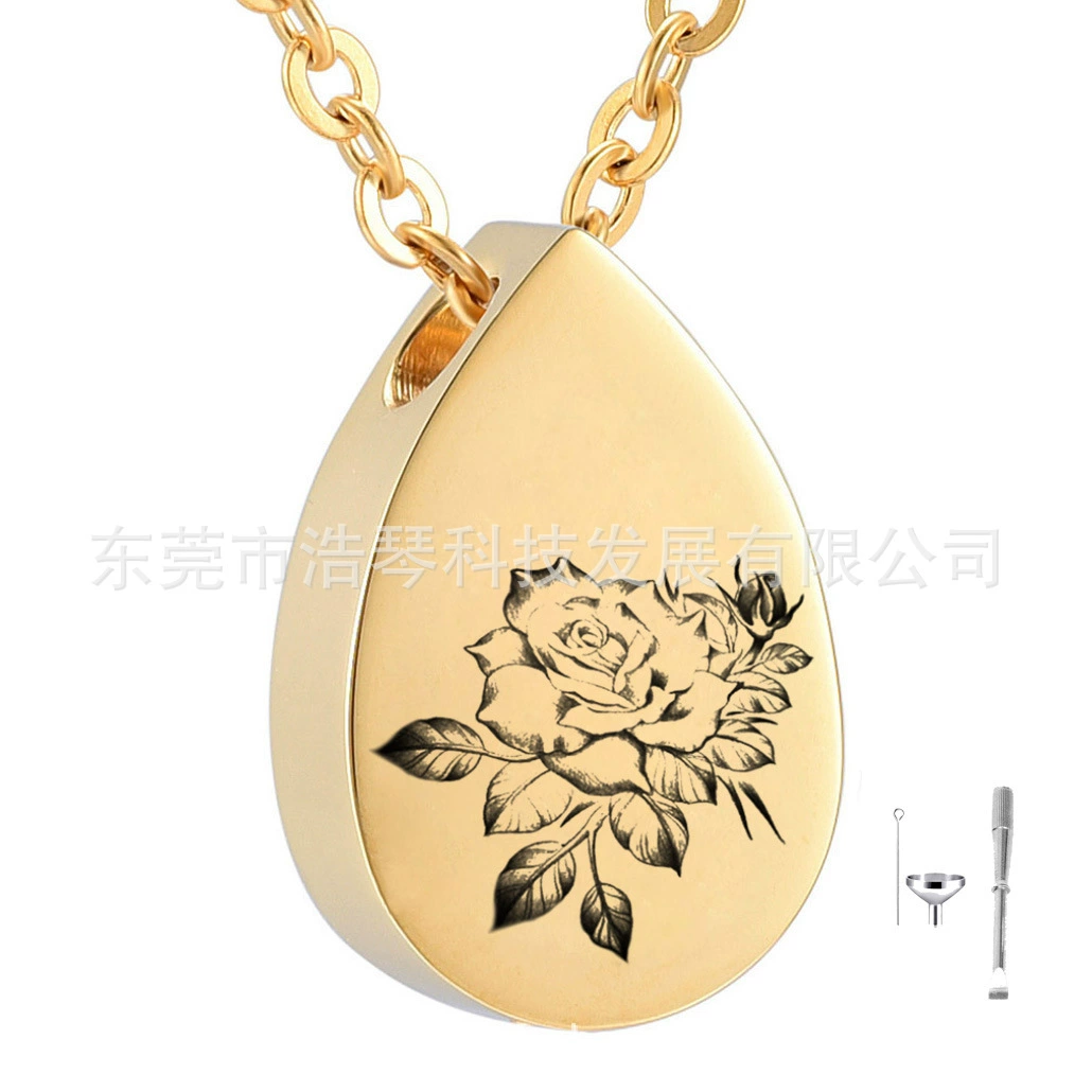 Титан сталь Золото каплевидной розы пепел кулон памятные ПЭТ урна ожерелье очарование флакон духов