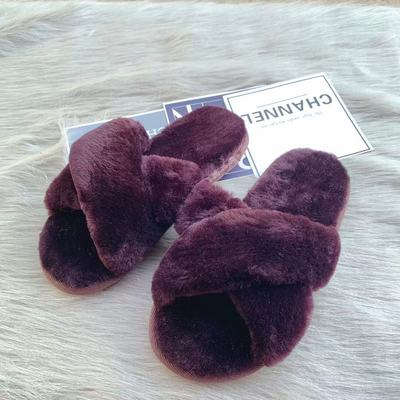 2019新款外穿皮毛一体拖鞋一字交叉羊毛拖鞋女居家软底毛毛拖鞋女|ms