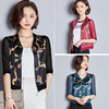 2019春装新品时尚百搭印花外套女韩范V领五分袖防晒衣潮一件代发|ms