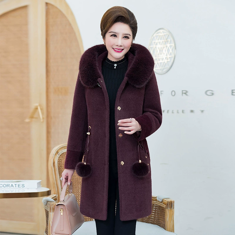 2010 Новое зимнее бархатное пальто средней длины для мам-хорьков, среднего и пожилого возраста, Женское пальто средней длины 50-80 лет