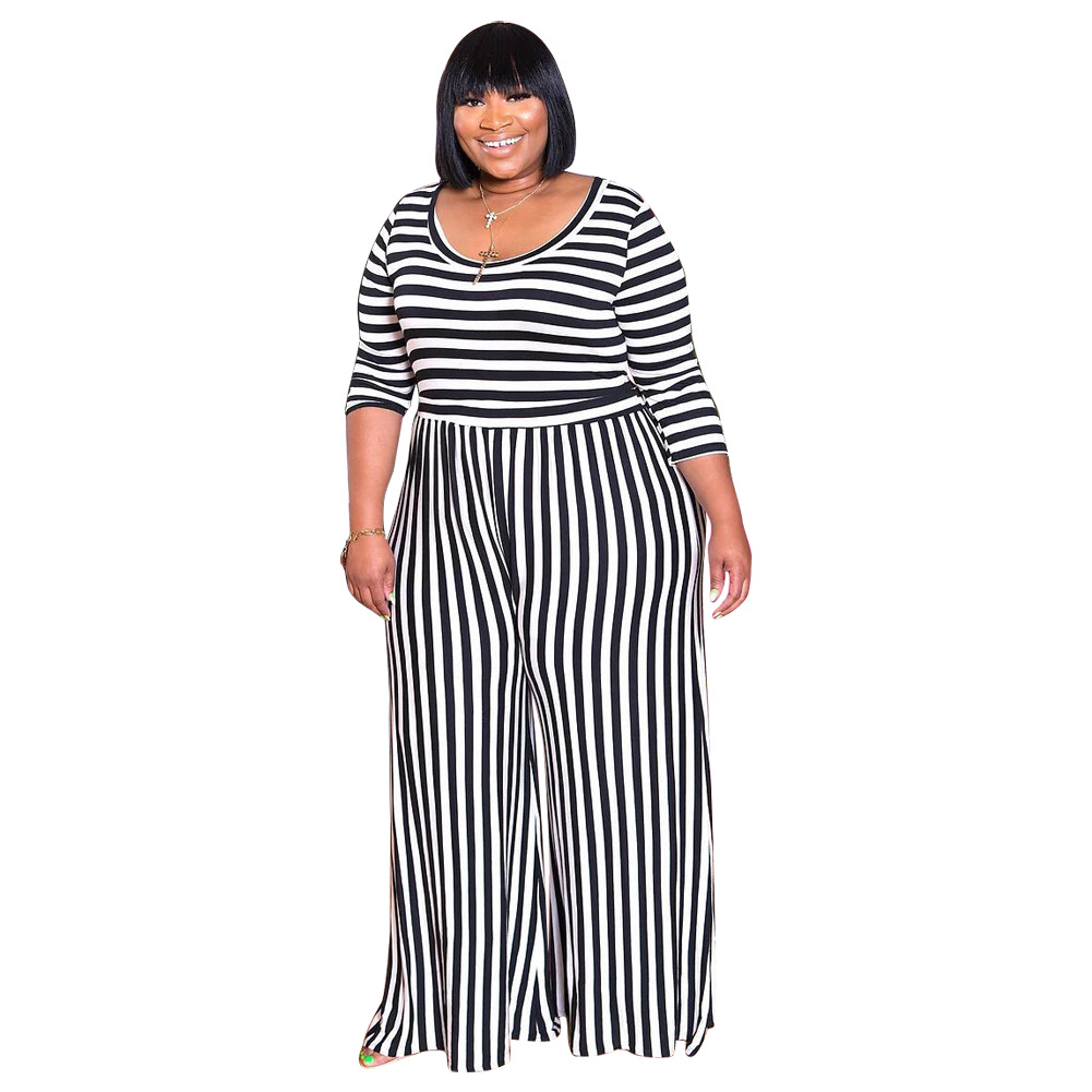 black and white striped jumpsuit plus size