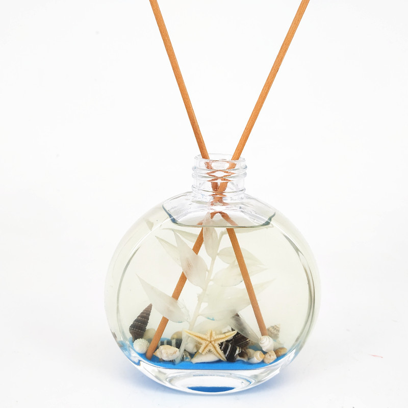 供应扁圆香薰玻璃瓶无火香薰瓶100ml藤条挥发瓶透明瓶