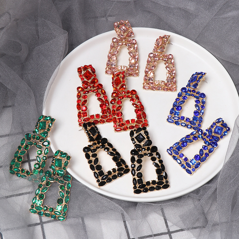 Aretes Huecos De Cristal De Colores Con Diamantes display picture 12