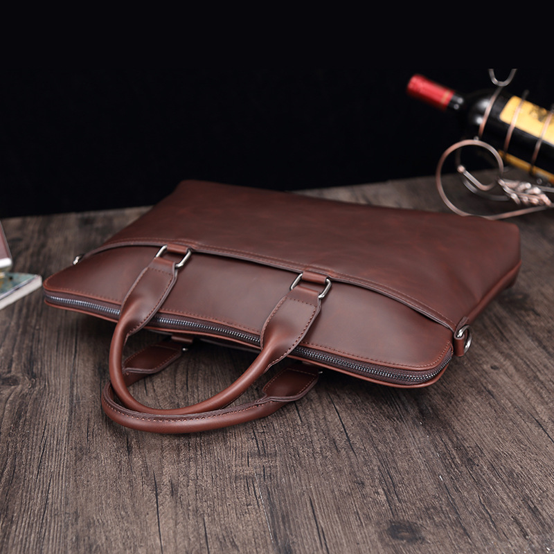 Casual Fashion Crazy Horse Leather Briefcase Business 15.6 Inch Men's Laptop Shoulder Bag_voghion.com