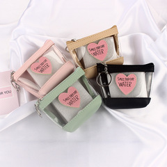 Pink girly heart transparent love jelly coin purse ins Korean version square data cable earphones waterproof storage bag