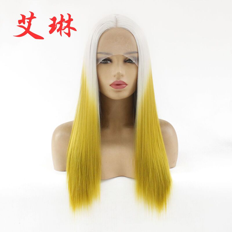 Foreign trade wig European and American fashion long straight hair half hand hook front lace chemical fiber head set manufacturers supply a generation of hair