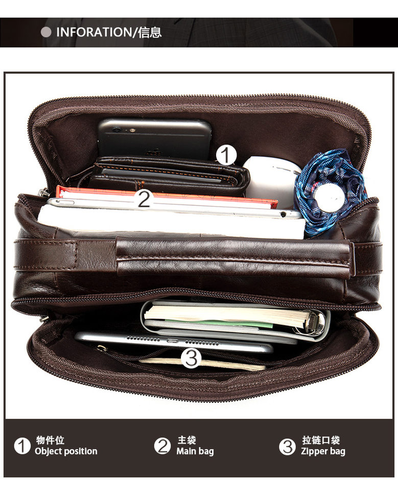 Túi đeo chéo nam da bò thật , túi đeo vai tiện dụng đựng iPad 10 inch — Cà phê, Cà phê đậm, Màu đen chi tiết 14