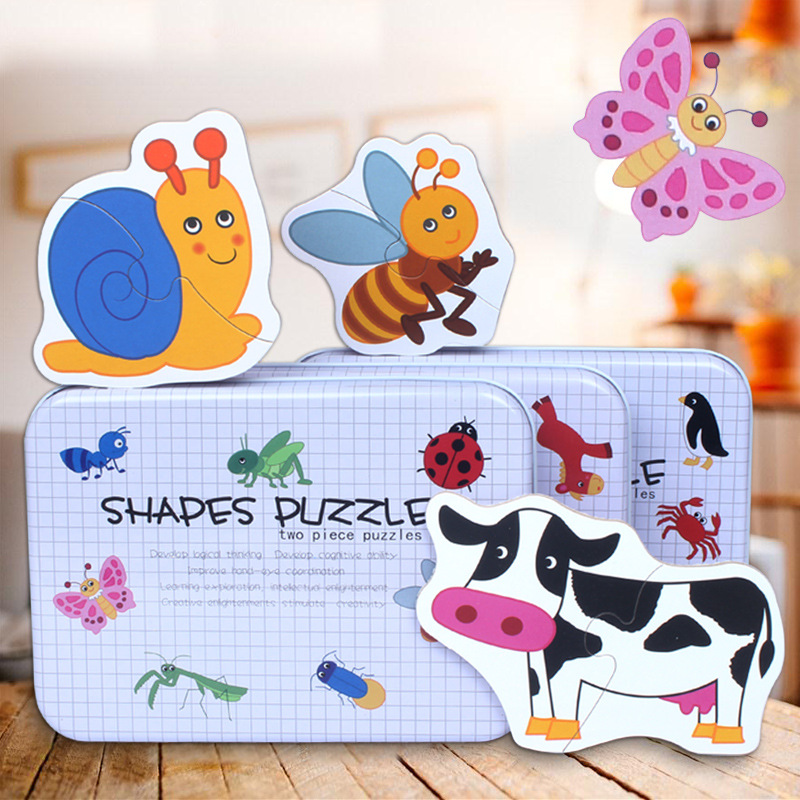 Iron box Young Children Puzzle Jigsaw puzzle Toys animal Pair cognition Boy girl 3-5 Years old toys
