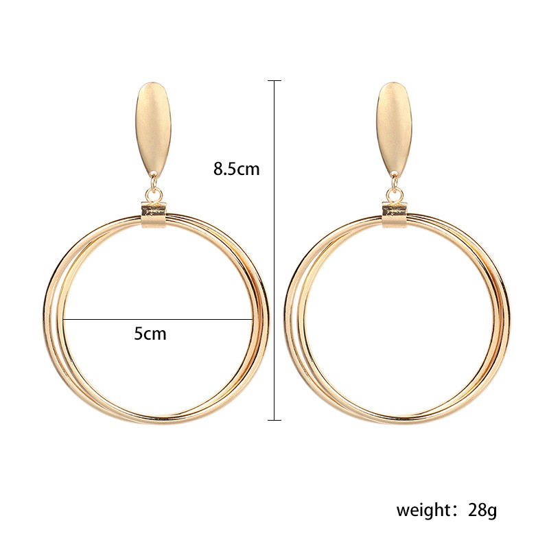 9g Weight Earrings Classification Wedding, Travel Occasion Women'S Gender Fashion Style Gold, Silver Color Metal Ring Exaggerated Geometric Large Frame Circle Earrings 8