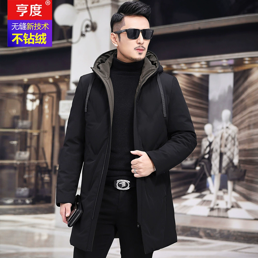 Winter down jacket with hood, 2019, increased thickness, for middle-aged man