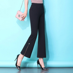 Micro flared pants women’s new fall 2019 high waist sagging thin suit casual pants black split cropped pants children