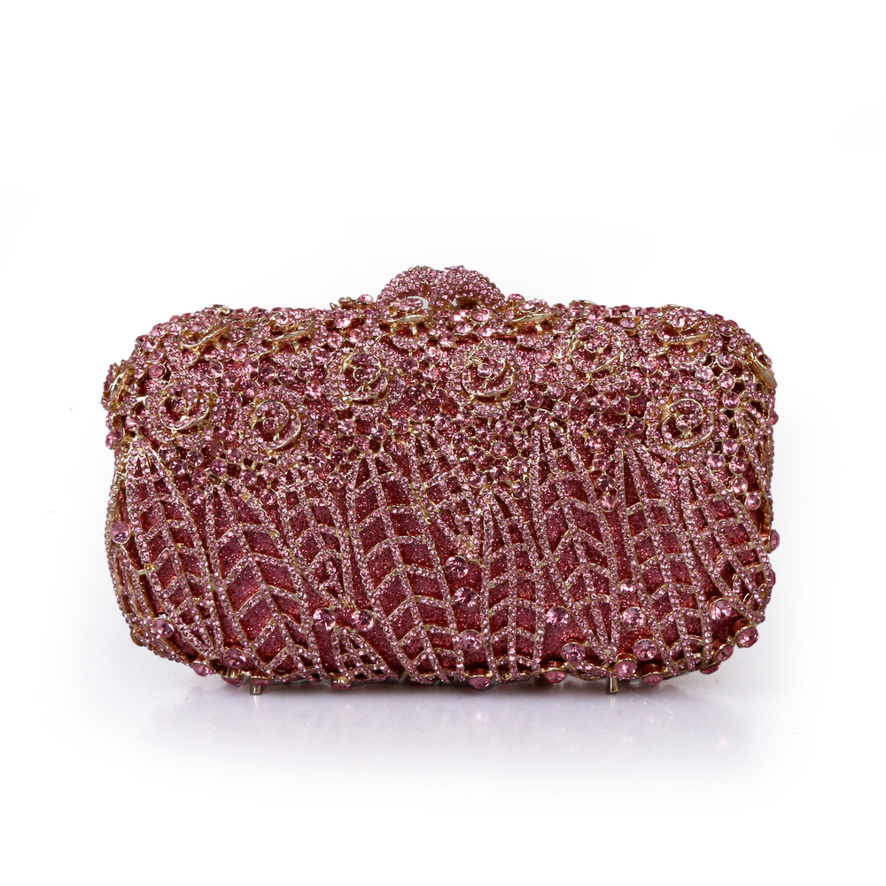 Bolsas de banquete de damas europeas y americanas no vacías de metal rosas de diamantes bolsas de cena de cristal hechas a mano con diamantes Aliexpress