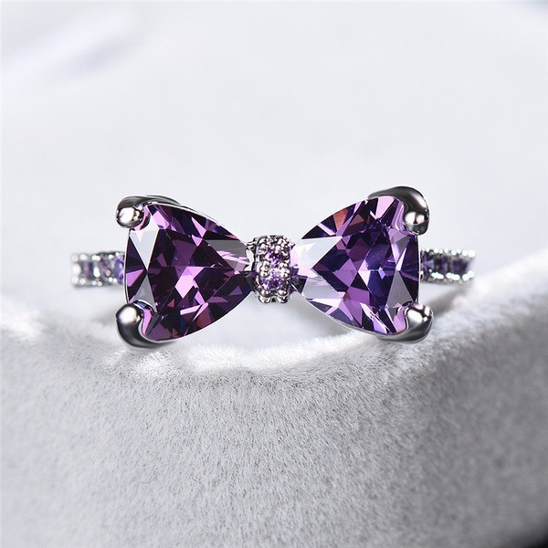 外贸eaby爆款戒指紫红色锆石戒指彩钻 时尚欧美大牌饰品跨境批发