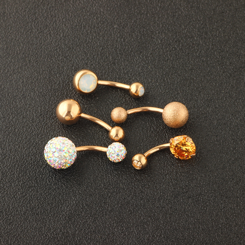 5-Piece Rose Gold Stainless Steel Belly Button Ring Set - Navel Piercing Jewelry with Dangle detail image 7