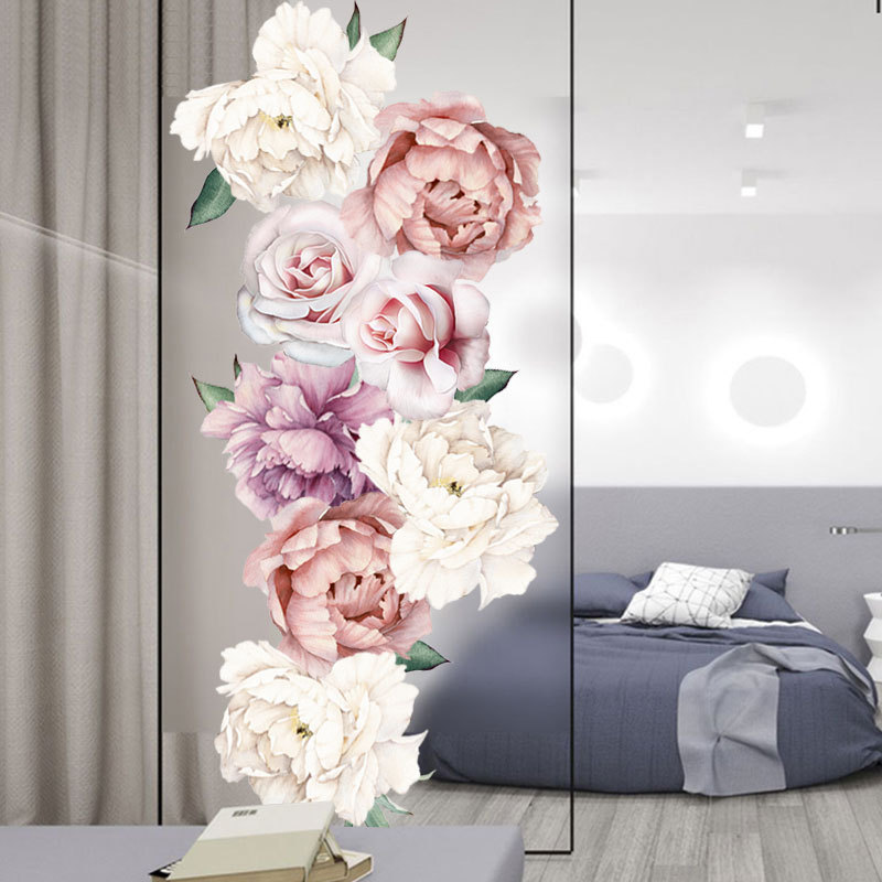 Peony Flower Combination Tv Background Wall Living Room Bedroom Pvc Wall Sticker display picture 6