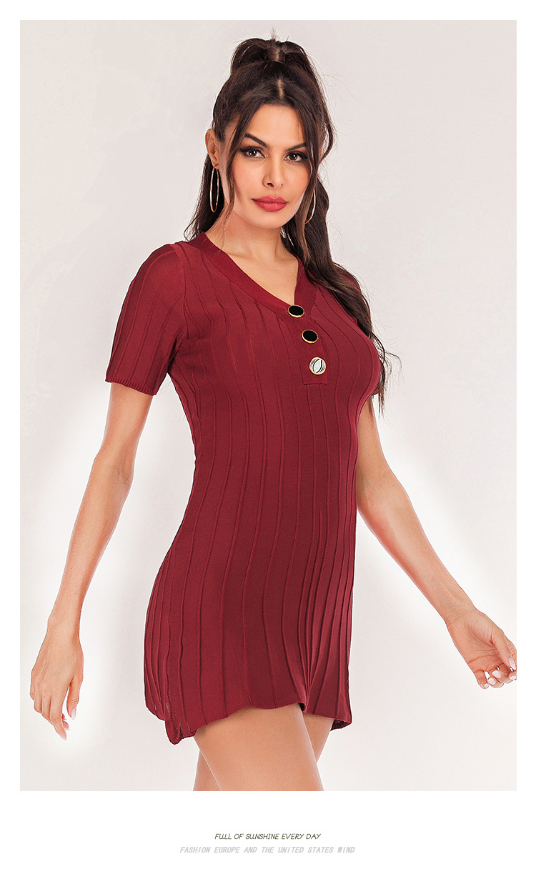 stretch slim knitted short-sleeved dress  NSJR22607