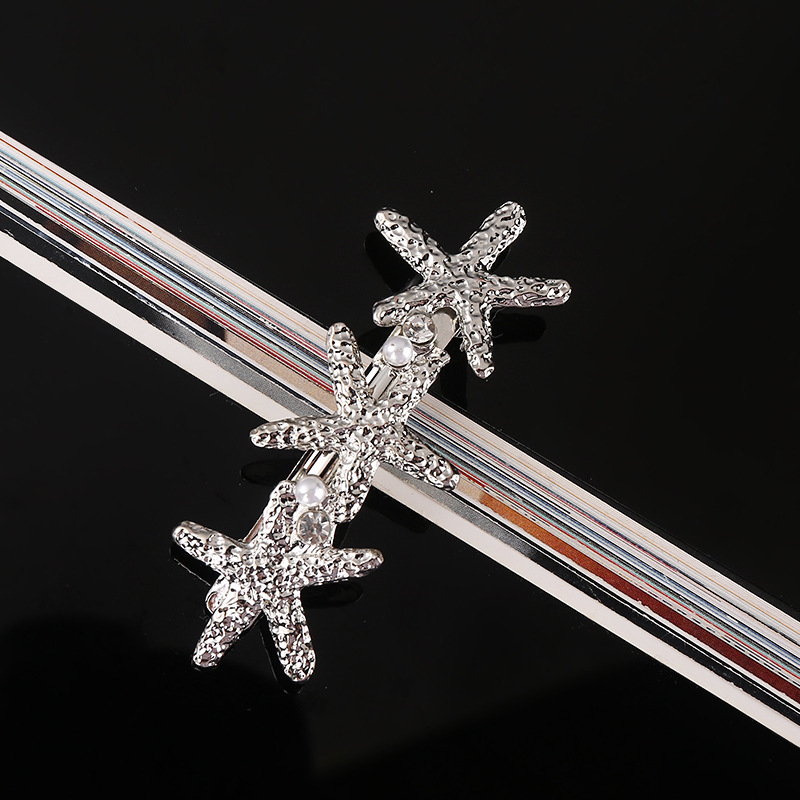 Women's Casual Marine Style Starfish Shell Alloy Inlay Rhinestones Pearl Hair Clip display picture 13