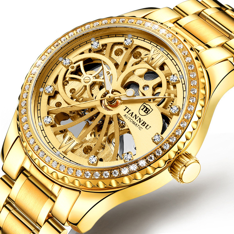 Diamond-studded automatic mechanical wat...