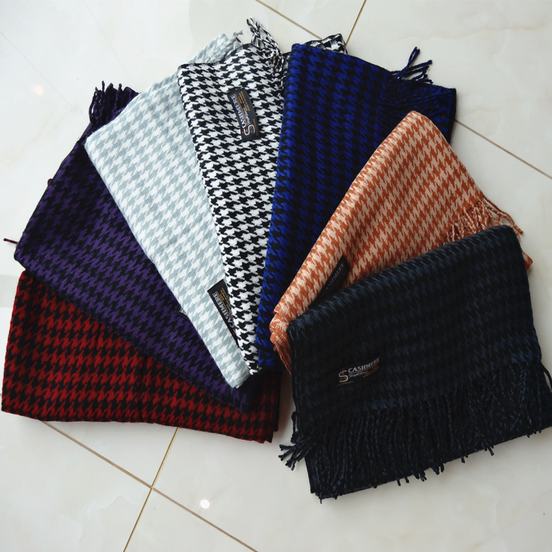 围巾厂家批发秋冬格子羊绒围巾男冬季大披肩 新款羊毛千鸟格围巾|ru