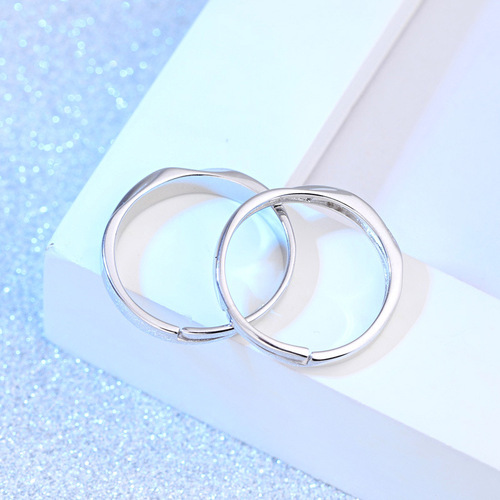 Cross-border Korean-style Silver-Plated Open-Style Unisex Ring | Simple Diamond-Inlaid Couple's Adjustable Matching Rings for a Lifetime Together